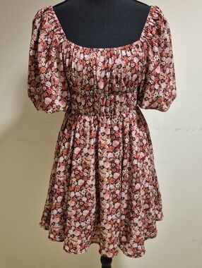 Altar'd State Pink Floral Square-Neck Smocked Mini Dress